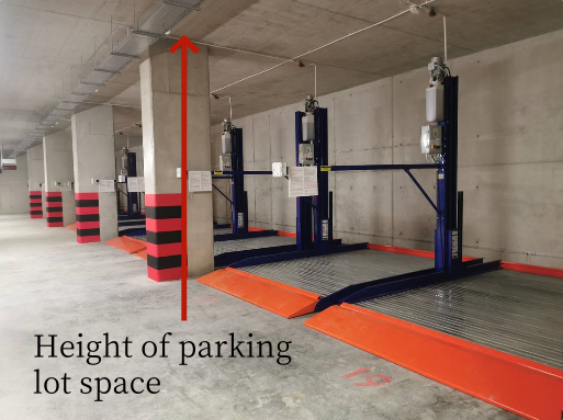 Requirements for the height of parking lot space for hydraulic car parking lifts
